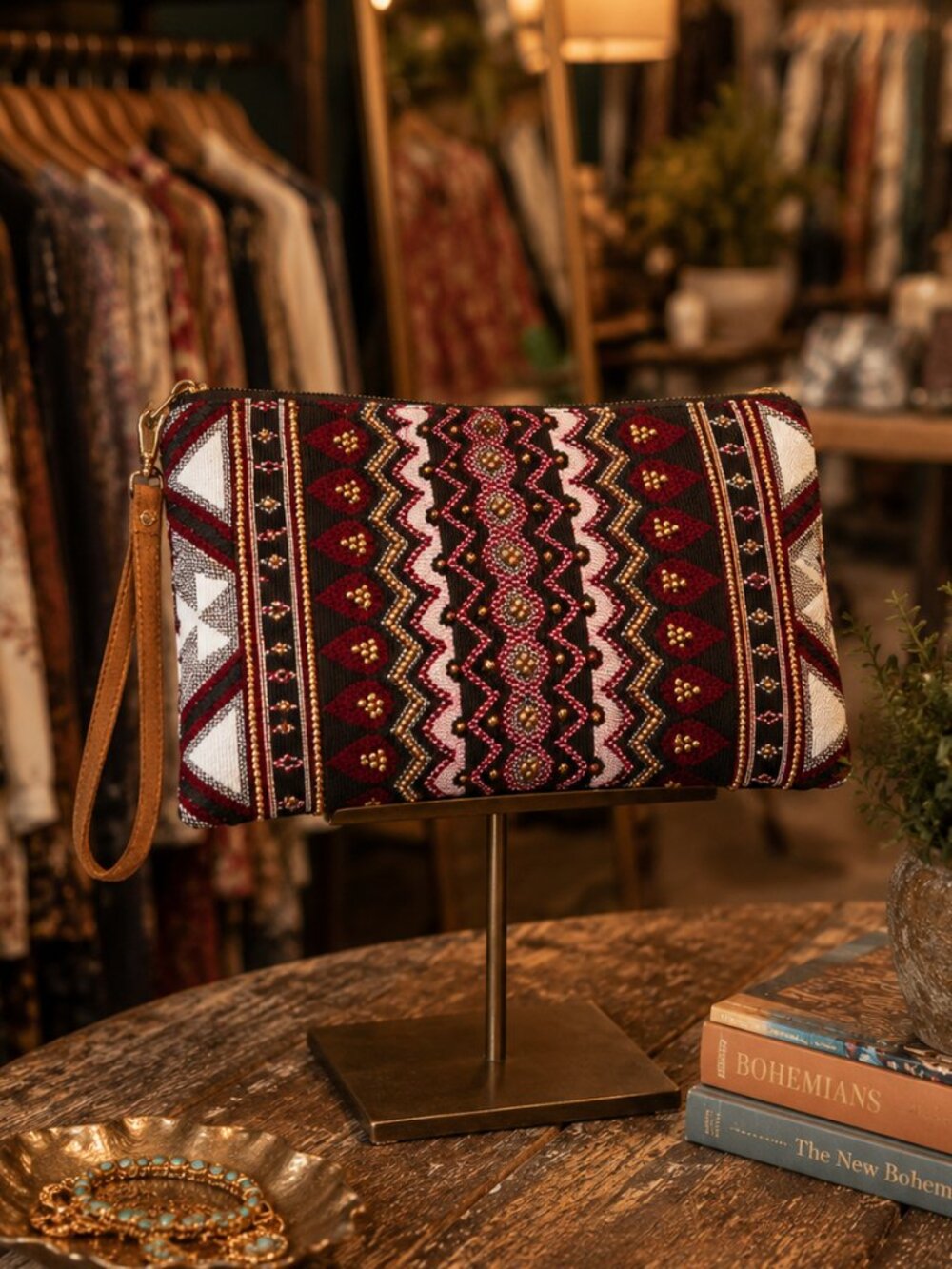 Handmade Beaded Zig Zag Pattern Clutch